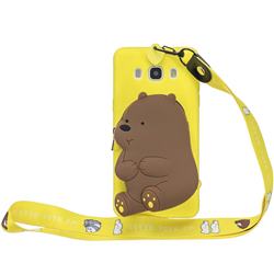 Yellow Bear Neck Lanyard Zipper Wallet Silicone Case for Samsung Galaxy J5 2016 J510