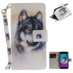 Snow Wolf Hand Strap Leather Wallet Case for Samsung Galaxy J5 2016 J510