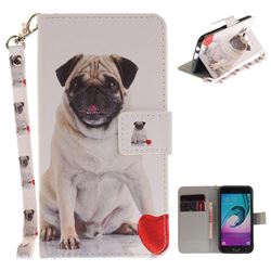 Pug Dog Hand Strap Leather Wallet Case for Samsung Galaxy J5 2016 J510
