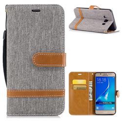 Jeans Cowboy Denim Leather Wallet Case for Samsung Galaxy J5 2016 J510 - Gray