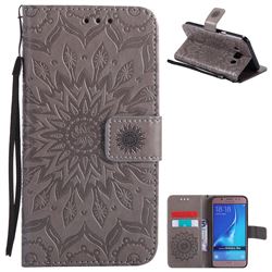 Embossing Sunflower Leather Wallet Case for Samsung Galaxy J5 2016 J510 - Gray