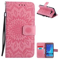 Embossing Sunflower Leather Wallet Case for Samsung Galaxy J5 2016 J510 - Pink