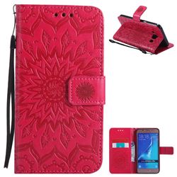 Embossing Sunflower Leather Wallet Case for Samsung Galaxy J5 2016 J510 - Red