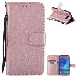 Embossing Sunflower Leather Wallet Case for Samsung Galaxy J5 2016 J510 - Rose Gold