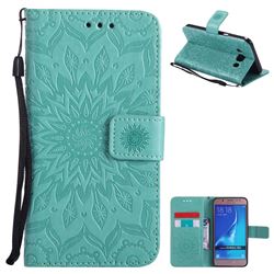 Embossing Sunflower Leather Wallet Case for Samsung Galaxy J5 2016 J510 - Green