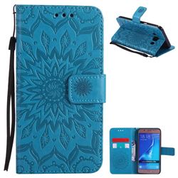 Embossing Sunflower Leather Wallet Case for Samsung Galaxy J5 2016 J510 - Blue