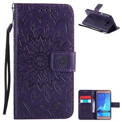 Embossing Sunflower Leather Wallet Case for Samsung Galaxy J5 2016 J510 - Purple