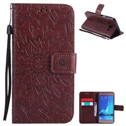 Embossing Sunflower Leather Wallet Case for Samsung Galaxy J5 2016 J510 - Brown