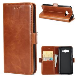 Luxury Crazy Horse PU Leather Wallet Case for Samsung Galaxy J5 2016 J510 - Brown