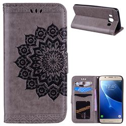 Datura Flowers Flash Powder Leather Wallet Holster Case for Samsung Galaxy J5 2016 J510 - Gray