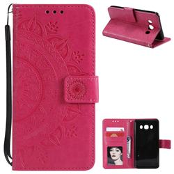 Intricate Embossing Datura Leather Wallet Case for Samsung Galaxy J5 2016 J510 - Rose Red