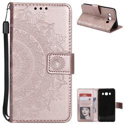 Intricate Embossing Datura Leather Wallet Case for Samsung Galaxy J5 2016 J510 - Rose Gold