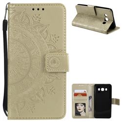 Intricate Embossing Datura Leather Wallet Case for Samsung Galaxy J5 2016 J510 - Golden