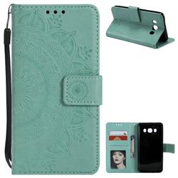 Intricate Embossing Datura Leather Wallet Case for Samsung Galaxy J5 2016 J510 - Mint Green