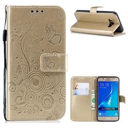 Intricate Embossing Butterfly Circle Leather Wallet Case for Samsung Galaxy J5 2016 J510 - Champagne