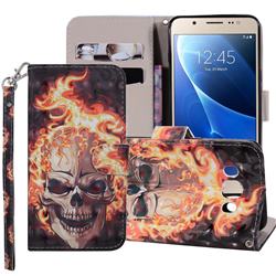 Flame Skull 3D Painted Leather Phone Wallet Case Cover for Samsung Galaxy J5 2016 J510