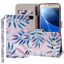Green Leaf 3D Painted Leather Phone Wallet Case Cover for Samsung Galaxy J5 2016 J510