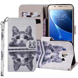 Mirror Cat 3D Painted Leather Phone Wallet Case Cover for Samsung Galaxy J5 2016 J510