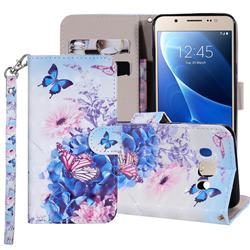 Pansy Butterfly 3D Painted Leather Phone Wallet Case Cover for Samsung Galaxy J5 2016 J510