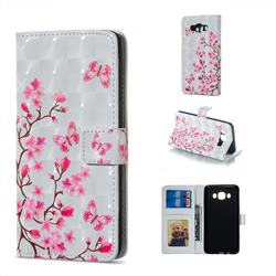 Butterfly Sakura Flower 3D Painted Leather Phone Wallet Case for Samsung Galaxy J5 2016 J510