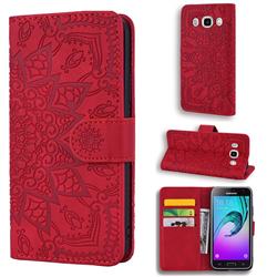 Retro Embossing Mandala Flower Leather Wallet Case for Samsung Galaxy J5 2016 J510 - Red