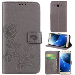 Embossing Rose Flower Leather Wallet Case for Samsung Galaxy J5 2016 J510 - Grey