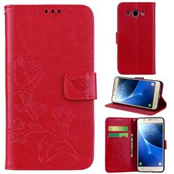 Embossing Rose Flower Leather Wallet Case for Samsung Galaxy J5 2016 J510 - Red