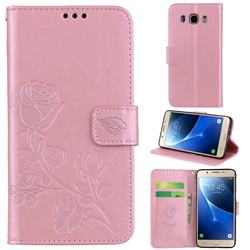 Embossing Rose Flower Leather Wallet Case for Samsung Galaxy J5 2016 J510 - Rose Gold