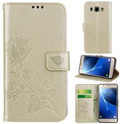 Embossing Rose Flower Leather Wallet Case for Samsung Galaxy J5 2016 J510 - Golden