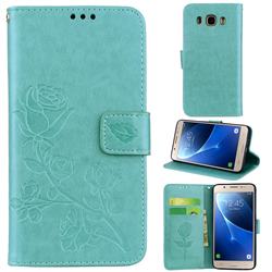 Embossing Rose Flower Leather Wallet Case for Samsung Galaxy J5 2016 J510 - Green