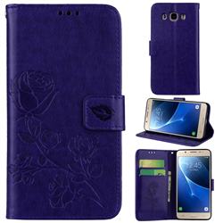 Embossing Rose Flower Leather Wallet Case for Samsung Galaxy J5 2016 J510 - Purple