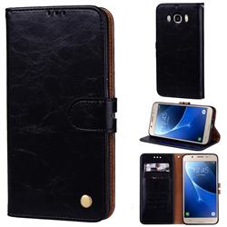 Luxury Retro Oil Wax PU Leather Wallet Phone Case for Samsung Galaxy J5 2016 J510 - Deep Black