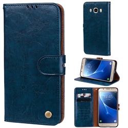 Luxury Retro Oil Wax PU Leather Wallet Phone Case for Samsung Galaxy J5 2016 J510 - Sapphire