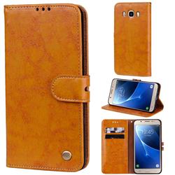 Luxury Retro Oil Wax PU Leather Wallet Phone Case for Samsung Galaxy J5 2016 J510 - Orange Yellow