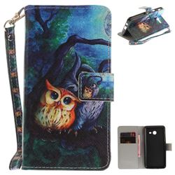 Oil Painting Owl Hand Strap Leather Wallet Case for Samsung Galaxy J5 2017 J5 US Edition