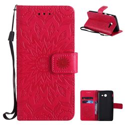 Embossing Sunflower Leather Wallet Case for Samsung Galaxy J5 2017 J5 US Edition - Red