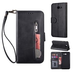 Retro Calfskin Zipper Leather Wallet Case Cover for Samsung Galaxy J5 2017 US Edition - Black