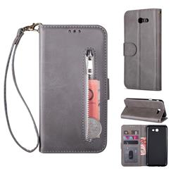 Retro Calfskin Zipper Leather Wallet Case Cover for Samsung Galaxy J5 2017 US Edition - Grey