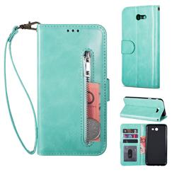 Retro Calfskin Zipper Leather Wallet Case Cover for Samsung Galaxy J5 2017 US Edition - Mint Green
