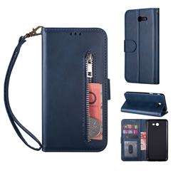 Retro Calfskin Zipper Leather Wallet Case Cover for Samsung Galaxy J5 2017 US Edition - Blue