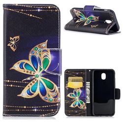 Golden Shining Butterfly Leather Wallet Case for Samsung Galaxy J5 2017 J530