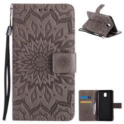 Embossing Sunflower Leather Wallet Case for Samsung Galaxy J5 2017 J530 Eurasian - Gray
