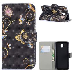 Black Butterfly 3D Painted Leather Phone Wallet Case for Samsung Galaxy J5 2017 J530 Eurasian