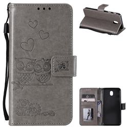 Embossing Owl Couple Flower Leather Wallet Case for Samsung Galaxy J5 2017 J530 Eurasian - Gray