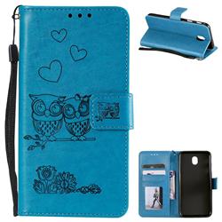 Embossing Owl Couple Flower Leather Wallet Case for Samsung Galaxy J5 2017 J530 Eurasian - Blue