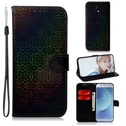 Laser Circle Shining Leather Wallet Phone Case for Samsung Galaxy J5 2017 J530 Eurasian - Black