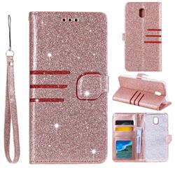 Retro Stitching Glitter Leather Wallet Phone Case for Samsung Galaxy J5 2017 J530 Eurasian - Rose Gold