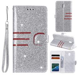Retro Stitching Glitter Leather Wallet Phone Case for Samsung Galaxy J5 2017 J530 Eurasian - Silver