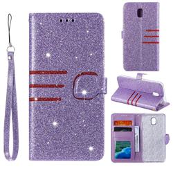 Retro Stitching Glitter Leather Wallet Phone Case for Samsung Galaxy J5 2017 J530 Eurasian - Purple