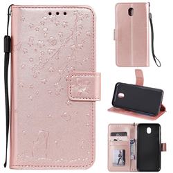 Embossing Cherry Blossom Cat Leather Wallet Case for Samsung Galaxy J5 2017 J530 Eurasian - Rose Gold